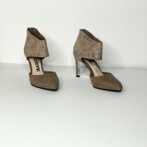Revolution Indulge Ankle Cuff Heels Sz 7 Taupe 3.5 "Heel Back Zipper Almond Toe - Picture 12 of 15